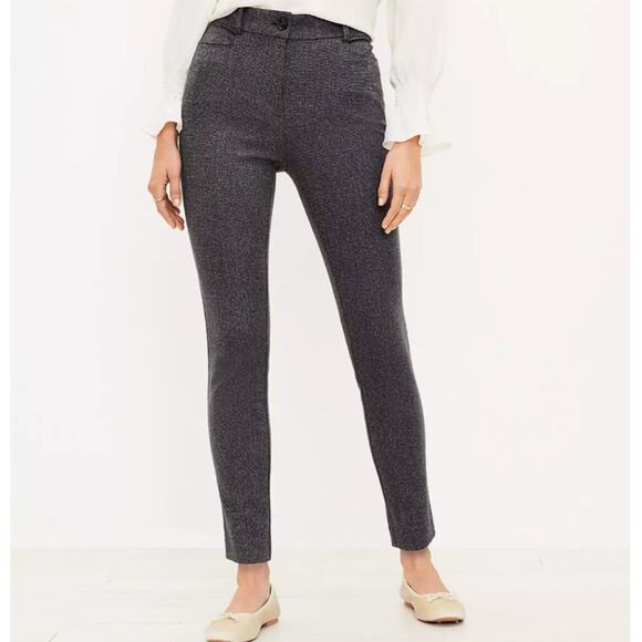NWT LOFT Sutton Skinny Metallic Blue Pants Stretchy Size 10 Sparkle Preppy - Picture 1 of 8